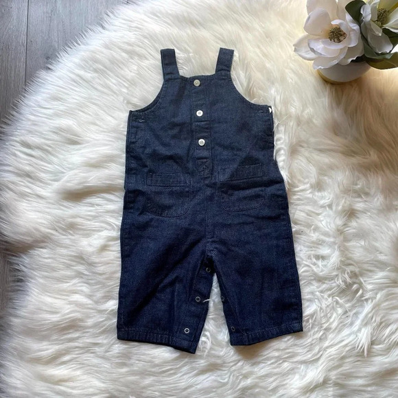 Baby Gap Vintage Blue Denim Overalls Snap Legs Pockets 3-6months - Picture 1 of 6